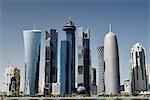 Downtown Doha with its impressive skyline of skyscrapers, Doha, Qatar, Middle East