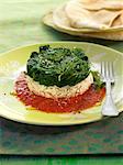Basmati rice and spinach timbale with tomato sauce