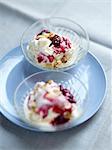 Yoghurt ice cream with griotte sour cherries and crunchy almonds