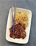 Spicy beef wok with noodles and vegetables