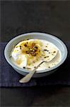 Beaten egg whites in cream with pistachios