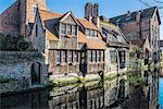 Houses along a channel, Historic center of Bruges, UNESCO World Heritage Site, Belgium, Europe