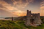 Pennard Castle, overlooking Three Cliffs Bay, Gower, Wales, United Kingdom, Europe