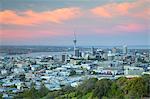 View of Auckland from Mount Eden at sunset, Auckland, North Island, New Zealand, Pacific