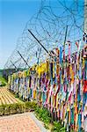 Colourful ribbons at the high security border between South and North Korea, Panmunjom, South Korea, Asia