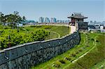Huge stone walls around the fortress of Suwon, UNESCO World Heritage Site, South Korea, Asia