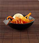 Carrot and orange salad with citronella and cinnamon,vanilla ice cream