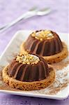 Chocolate fondant with a toffee middle and on a shortbread cookie