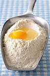 Scoopful of flour and a broken egg
