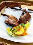 Duck cooked with sechuan pepper,fancy salad with orange