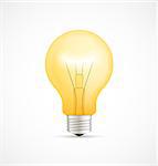 Realistic glowing yellow light bulb, idea concept. Vector illustration