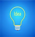 Abstract yellow bulb icon on blue background, idea concept. Vector illustration