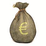 Bag full of money with sign of Euro. Clipping path included.