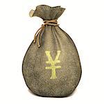 Bag full of money with sign of Yen. Clipping path included.