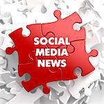 Social Media News  on Red Puzzle on White Background.