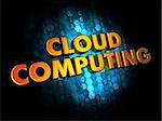 Cloud Computing - Golden Color Text on Dark Blue Digital Background.