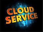 Cloud Service Concept - Golden Color Text on Dark Blue Digital Background.