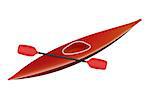 Canoe in red design with paddle on white background