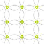 Abstract 3d seamless background. White ornament net and green flowers with cut out of paper effect.