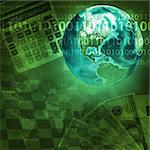 Earth, world map and calculator on money background. Business concept. Elements of this image are furnished by NASA