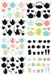 coffee and tea pots and mugs, set of vector design elements