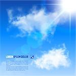 Bright blue sky with brilliant Sun shining from top right corner, vector image