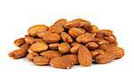 Heap of almond nuts isolated on white background