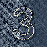 Number 3 made from jeans fabric - vector illustration