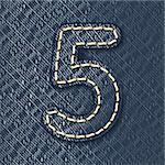 Number 5 made from jeans fabric - vector illustration