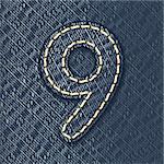 Number 9 made from jeans fabric - vector illustration