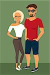 Hipster guy and his blond pretty girlfriend wearing glasses.  Contains EPS10 and high-resolution JPEG