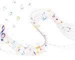 Multicolor musical note staff background. Vector illustration EPS 10 with transparency.