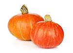 Two ripe small pumpkins. Isolated on white background