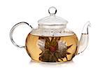 Glass teapot of aroma tea. Isolated on white background