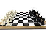 on white Black and white chess pieces on board background