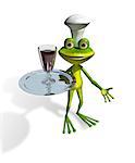 abstract illustration frog with a glass of wine on a tray