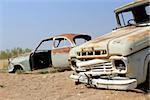 Old and rusty car wreck at the last gaz station before the Namib desert. Solitaire, Namibia.