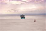 Lifeguard cabin on empty beach in Miami Florida, USA. Miami beach.