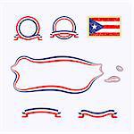 Outline map of Puerto Rico. Border is marked with a ribbon in the national colors. The package contains a stamp with flag and frames. The file is made with no transparencies and gradients.