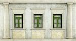 Detail of classic facade with three green windows and column - rendering