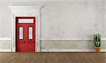 Retro vintage entrance with red front door and stone portal-rendering