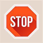 Stop sign with long shadow in flat style. Vector illustration