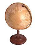 Antique globe on white background with clipping path included.
