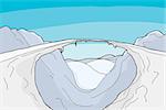 Ice bridge across mountain valley cartoon background