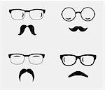 Glasses and mustaches set. Retro, hipster styles. Vector illustration
