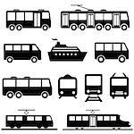 Bus, ship, train public transportation icon set