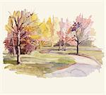 Autumn landscape. Watercolor. Vector illustration.