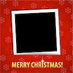 Merry Christmas greeting card with blank photo frame. Vector illustration