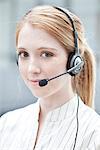 Operator wearing phone headset