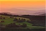 Low Mountain Landscape at Dusk view from Abtsrodaer Kuppe, Wasserkuppe, Poppenhausen, Rhon Mountain Range, Hesse, Germany